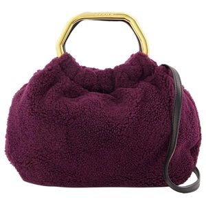 STAUD Camille Shearling Bag in Plum